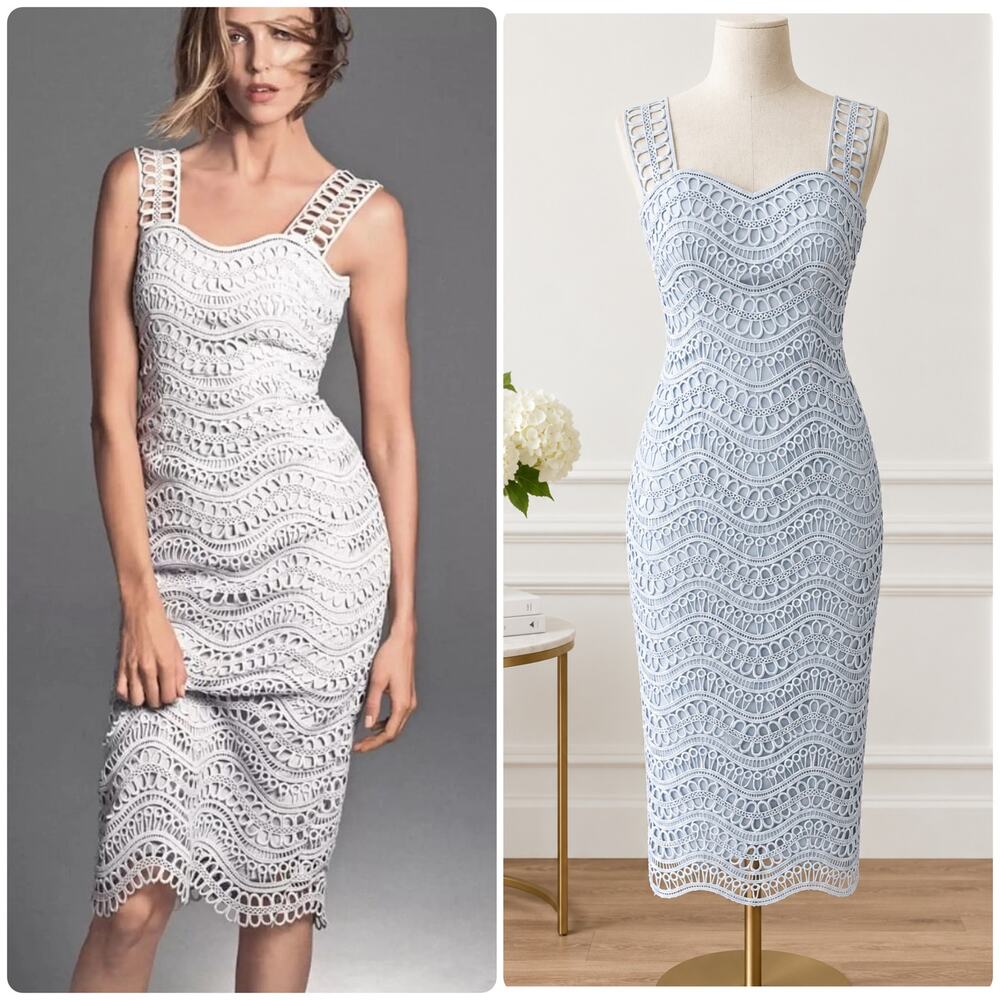 Lela Rose Wave Lace Wide-Strap Sheath Silk Dress Sz 4
